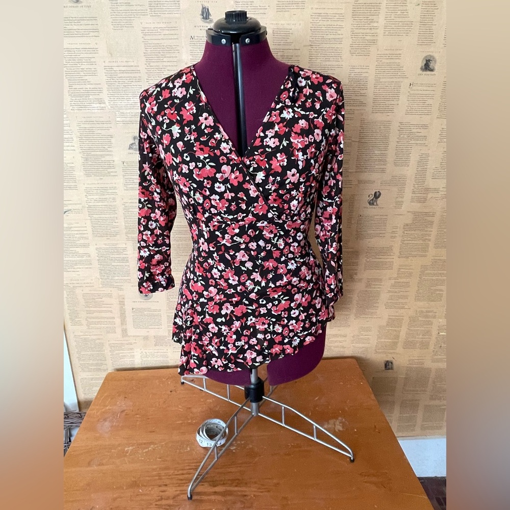 Sheer Floral Faux Wrap Top